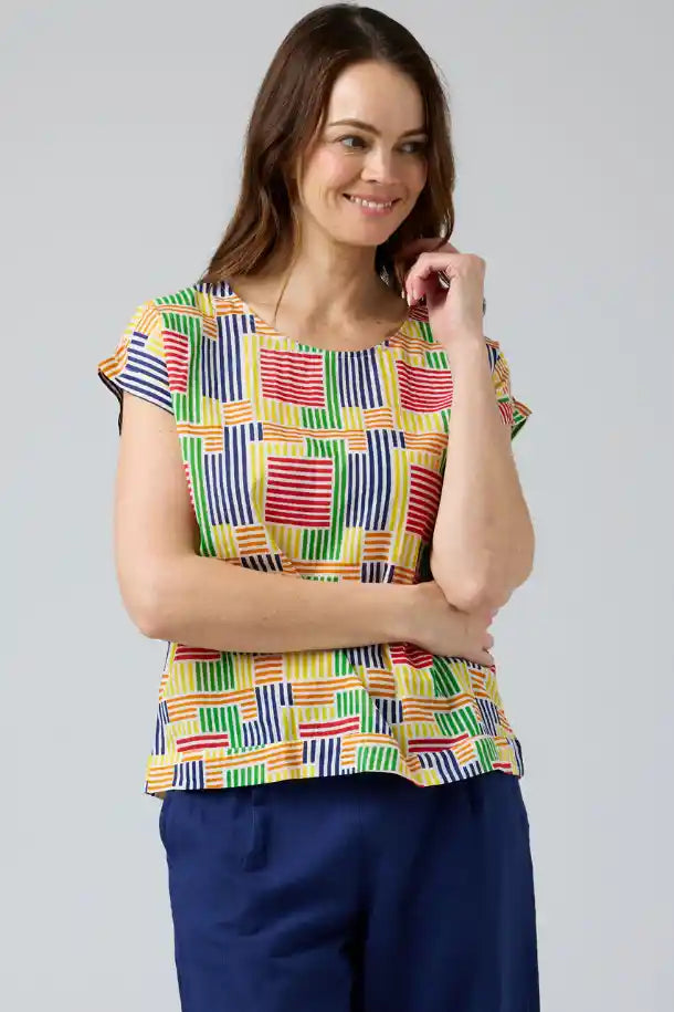 Cake Vicky Round Neck Tee in Rainbow Stripes