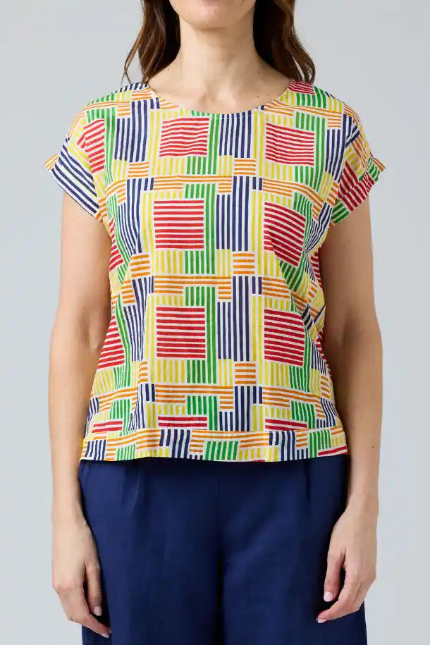 Cake Vicky Round Neck Tee in Rainbow Stripes