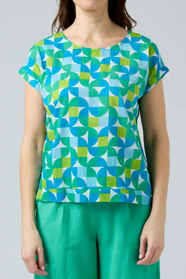 Cake Vicky Round Neck Tee in Green, Blue and White