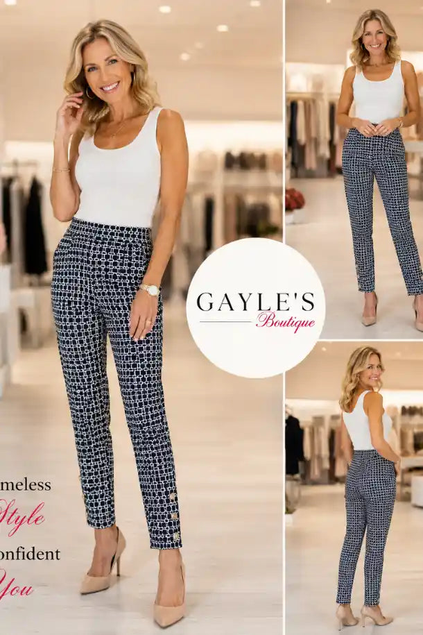 up! Pants Coastal Techno Button Vent Ankle Pant in Navy & White Name
