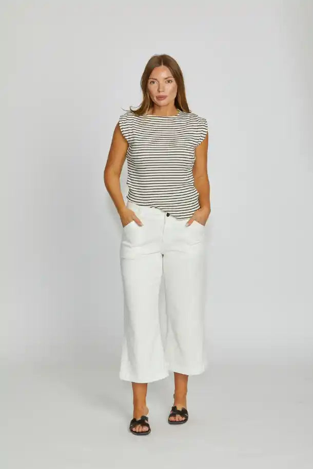 New London Jeans Dorset Culotte Leg Cropped Jean in Washed White
