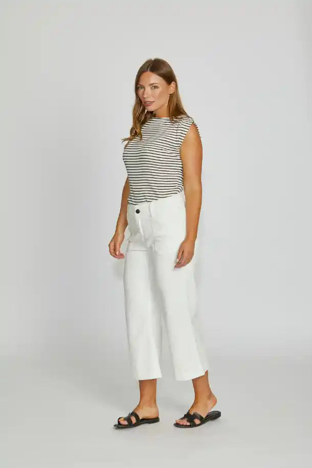 New London Jeans Dorset Culotte Leg Cropped Jean in Washed White
