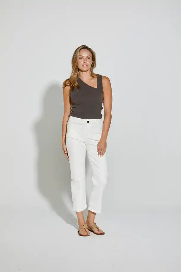 New London Jeans Epping Relaxed Straight Crop Jean in Milk