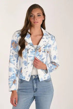 Frank Lyman Pattern Bomber Jacket in Ivory & Blue