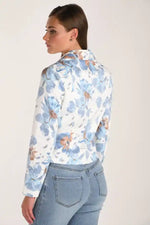 Frank Lyman Pattern Bomber Jacket in Ivory & Blue