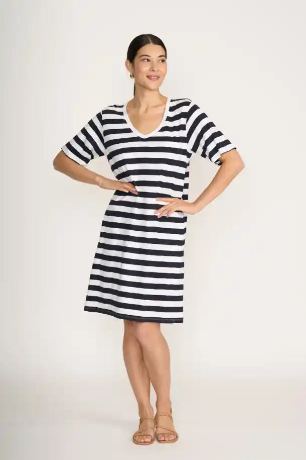 FOIL V’s So Fine Dress in Navy and White Stripe