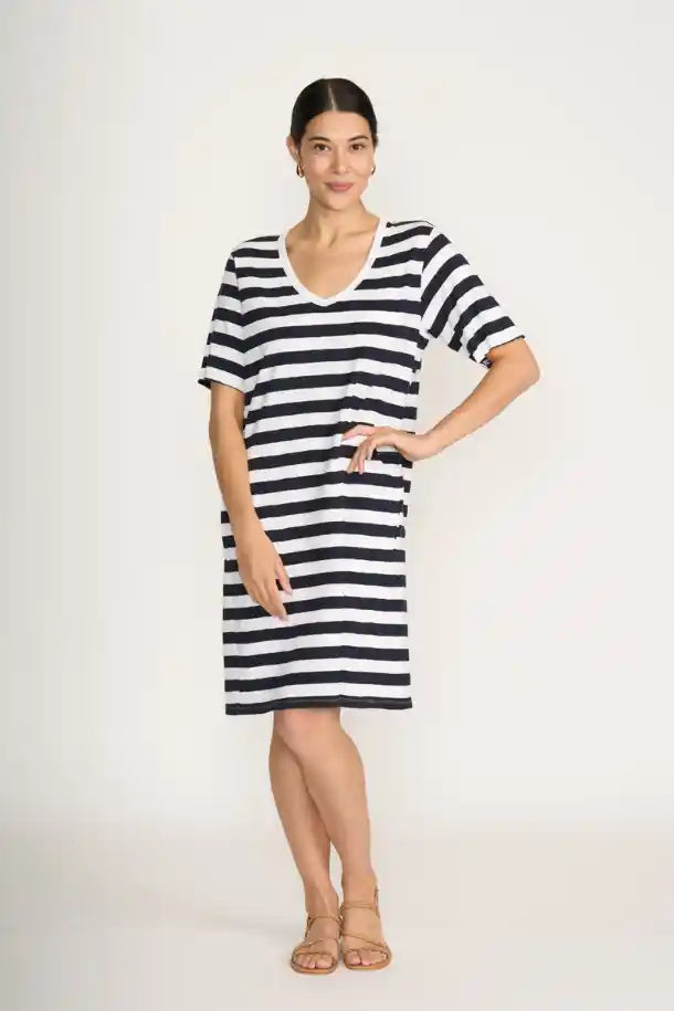 FOIL V’s So Fine Dress in Navy and White Stripe