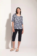 FOIL Leading Lady Top in Navy, Cobalt and White