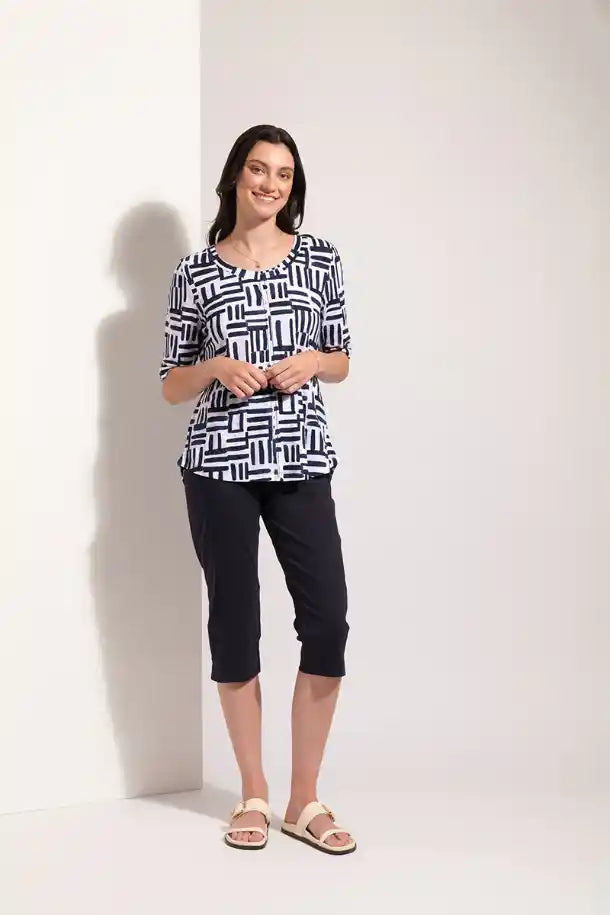 FOIL Leading Lady Top in Navy, Cobalt and White