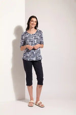 FOIL Leading Lady Top in Navy, Cobalt and White