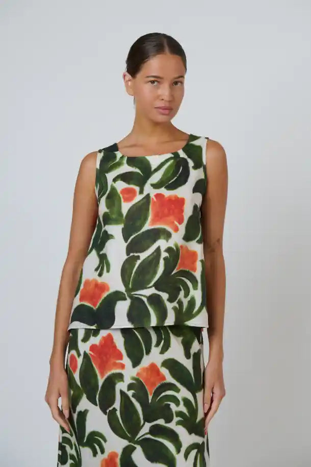 Naturals Tuileries Print Linen Top