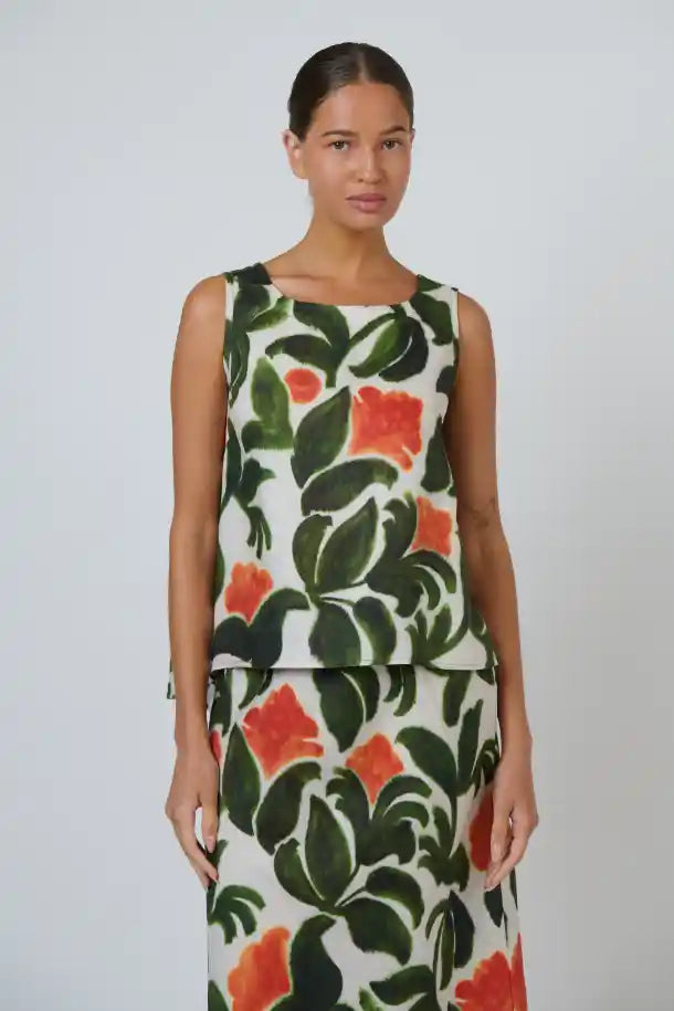 Naturals Tuileries Print Linen Top