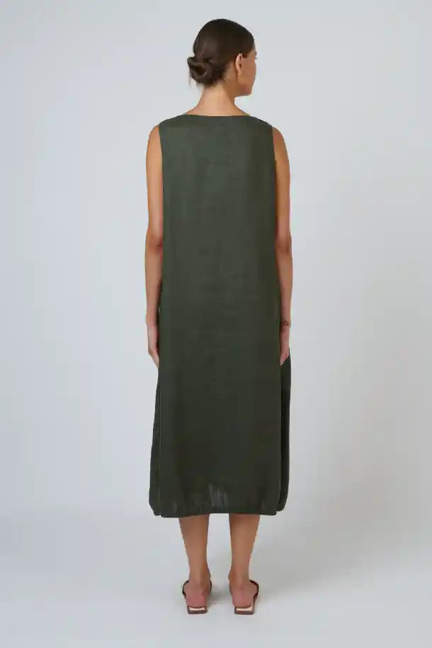 Naturals Topiary Linen Dress in Olive