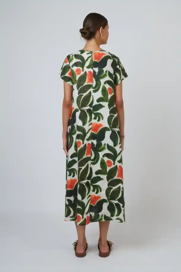 Naturals Tuileries Linen Dress in Cream, Orange and Khaki
