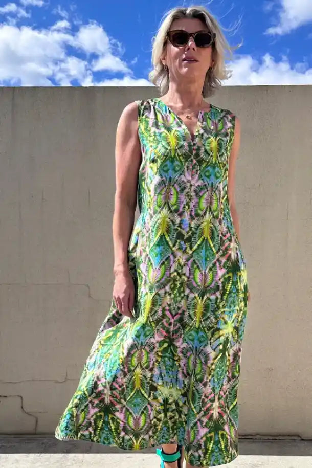 MEL Kaleidoscope Dress in Greens, Pinks, Blues and Yellow