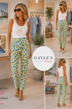 up! Pants Lemon Blossom Techno Petal Slit Ankle Pant in lemon Blossom Print