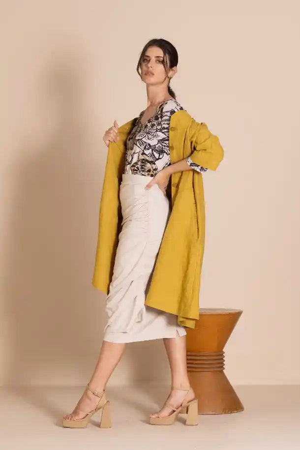 Megan Salmon Lulu Pleat Marchant Coat in Avocado