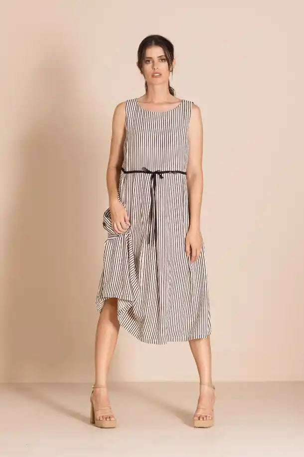Megan Salmon Candy Stripe Molly Slip Dress in Black and Cream Stripes