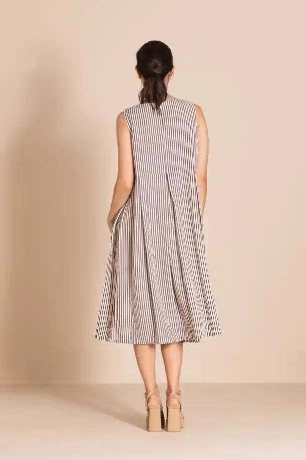 Megan Salmon Candy Stripe Molly Slip Dress in Black and Cream Stripes