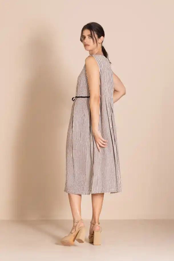 Megan Salmon Candy Stripe Molly Slip Dress in Black and Cream Stripes