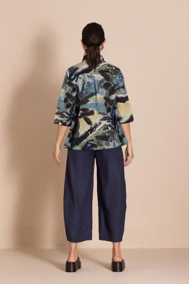 Megan Salmon Park Life Trapeze Shirt in Greens, Blues and Yellow