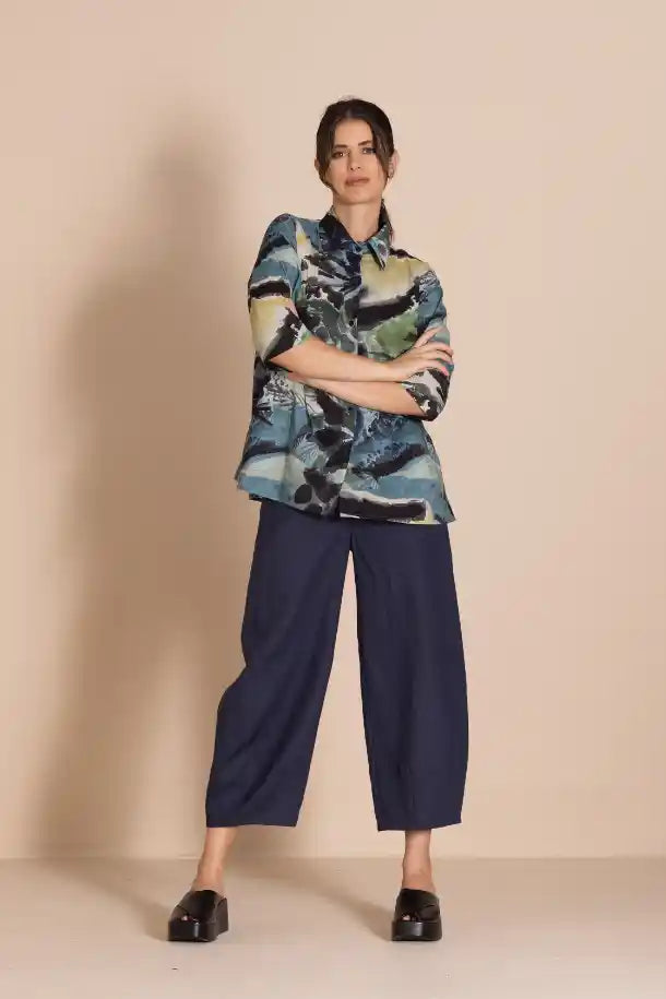 Megan Salmon Park Life Trapeze Shirt in Greens, Blues and Yellow