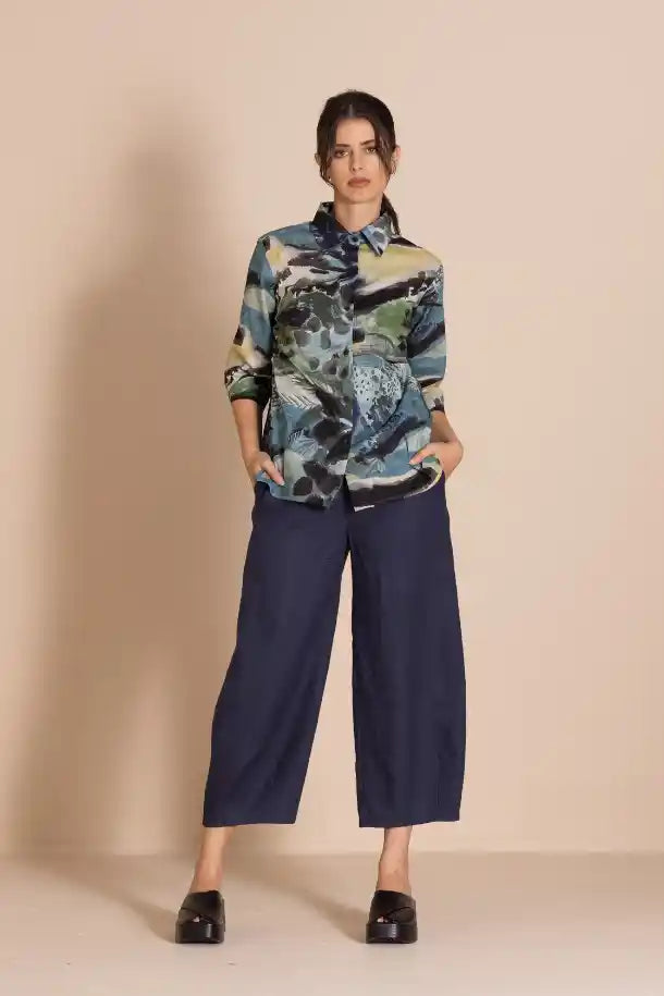 Megan Salmon Park Life Trapeze Shirt in Greens, Blues and Yellow