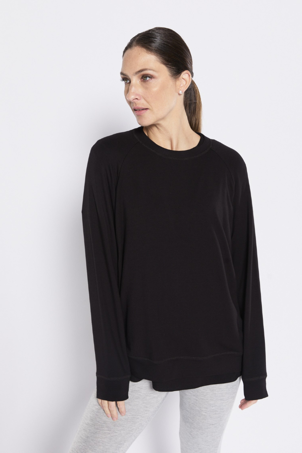 Philosophy Long Sleeve Raglan Top in Black
