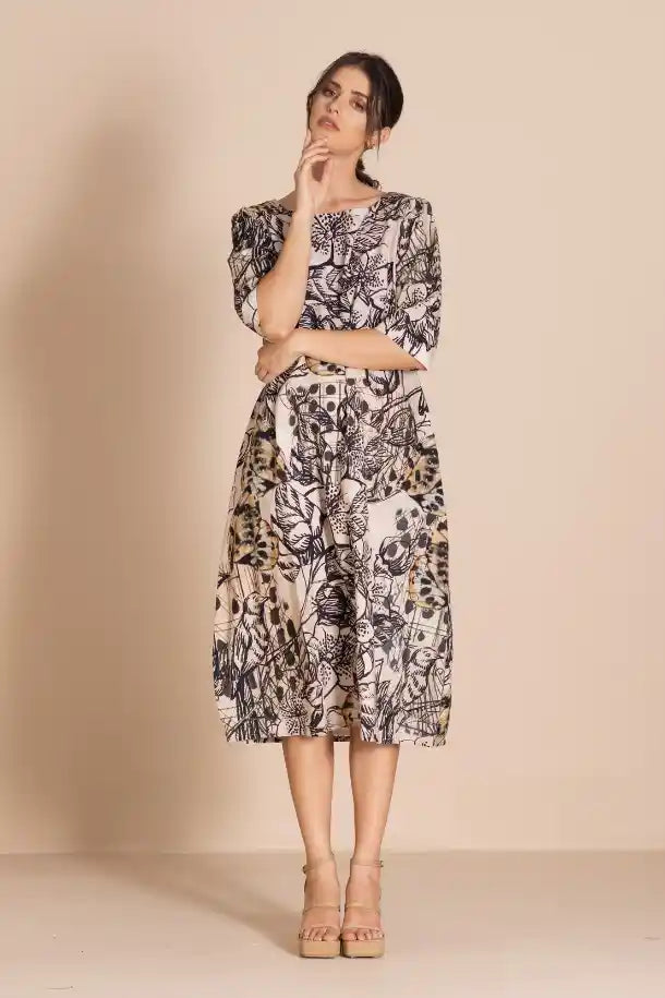 Megan Salmon Rosencrantz Romance Dress in Black, Greys, Beige and Tan