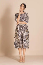 Megan Salmon Rosencrantz Romance Dress in Black, Greys, Beige and Tan