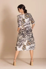 Megan Salmon Rosencrantz Romance Dress in Black, Greys, Beige and Tan