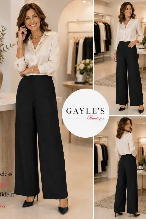 up! Pants Textured Techno Wide Leg Cropped Pants in Black