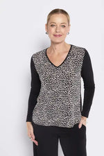 Philosophy Sprint Long Sleeve Spliced Tunic in Black and Animal Print
