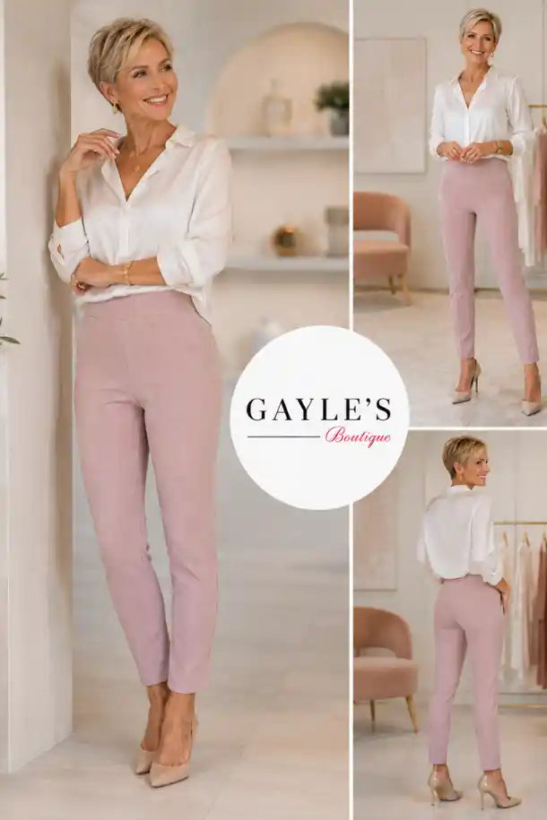 up! Pants Pink Stripe Techno Petal Slit Ankle Pant in Pink