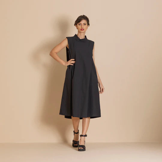 Megan Salmon Pima Bishop Dress in Black