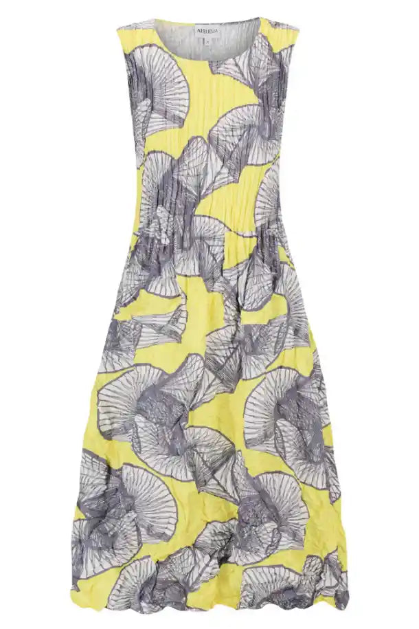 Alquema Smashed Pocket Dress in Yellow Fan Dance
