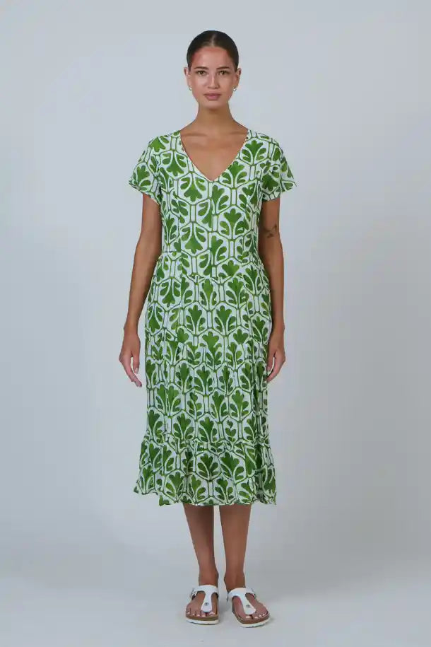 Namastai Oak Meadow Dress in Green and White