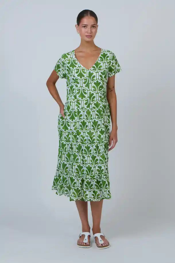 Namastai Oak Meadow Dress in Green and White