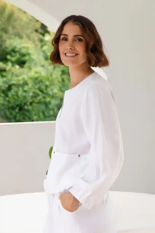 See Saw Linen Tencel Zip Jacket in White