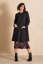 Megan Salmon Pinstripe Quartermaster Coat in Black and White