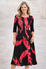 Alquema ¾ Sleeve Smash Pocket Dress in Pink Night Dragon