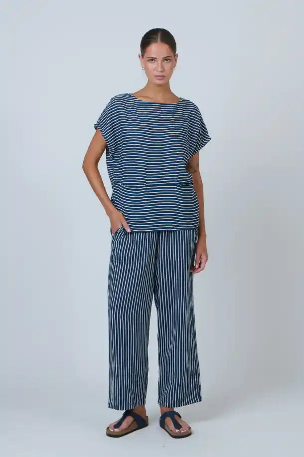 Namastai Mooring Lines Top in Navy and White Stripes