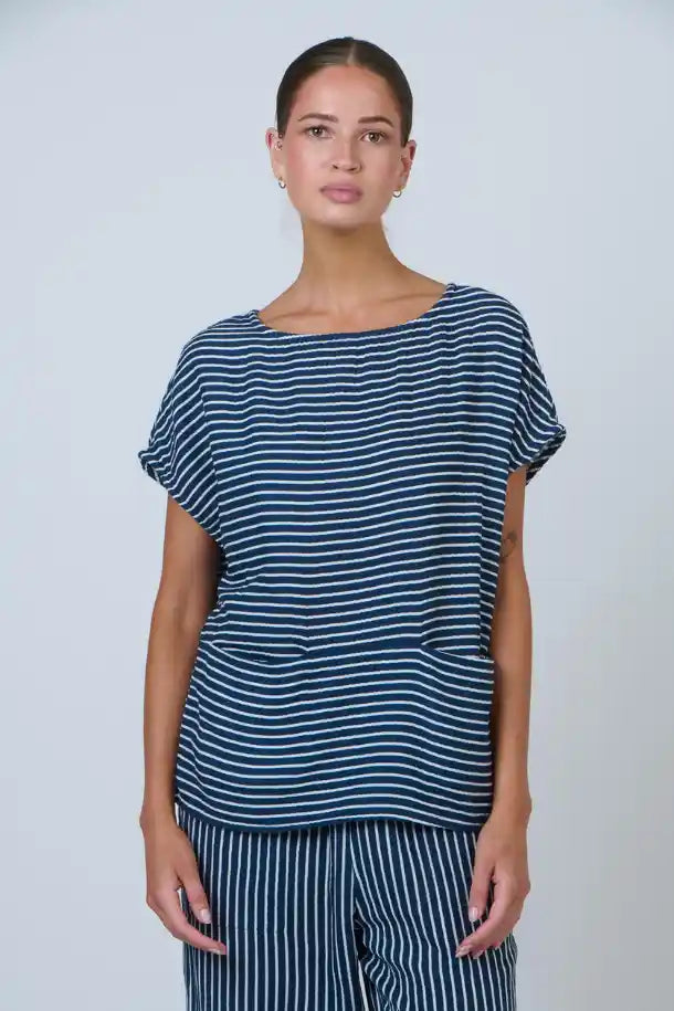 Namastai Mooring Lines Top in Navy and White Stripes