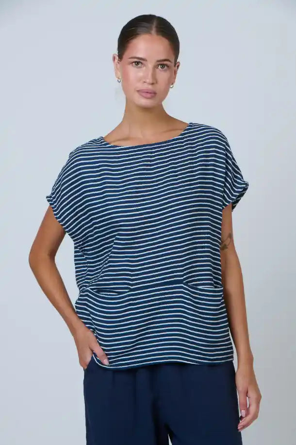 Namastai Mooring Lines Top in Navy and White Stripes