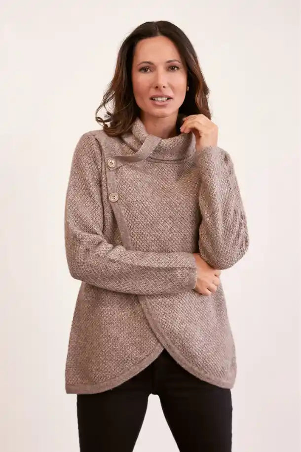 See Saw Moss Stitch Cowl Neck Sweater in Mocha