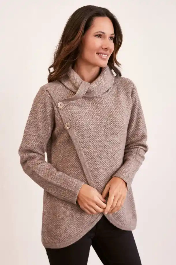 See Saw Moss Stitch Cowl Neck Sweater in Mocha