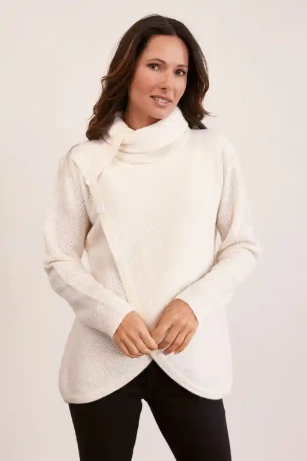 See Saw Moss Stitch Cowl Neck Sweater in Pearl