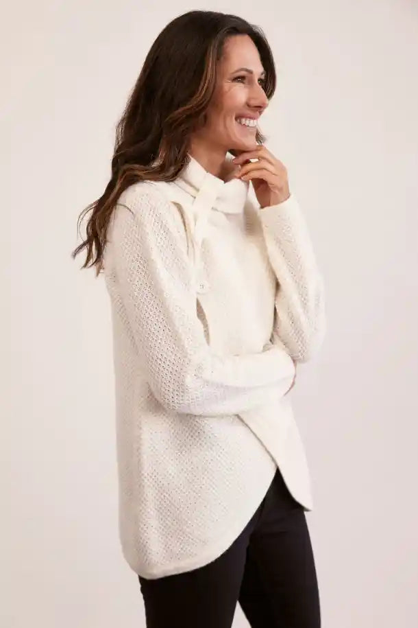 See Saw Moss Stitch Cowl Neck Sweater in Pearl