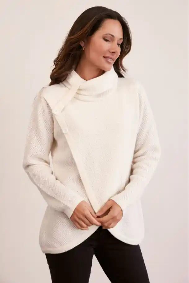 See Saw Moss Stitch Cowl Neck Sweater in Pearl