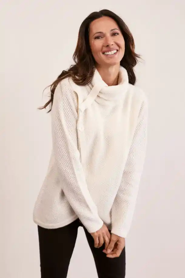 See Saw Moss Stitch Cowl Neck Sweater in Pearl
